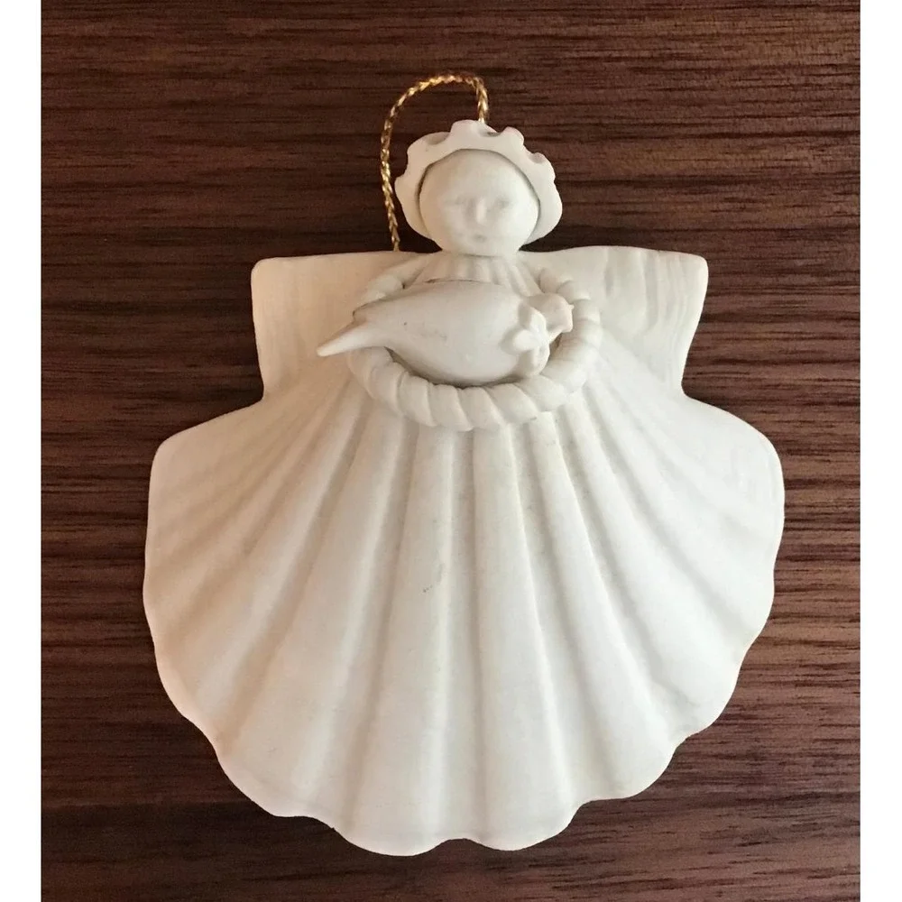 Vintage Maragert Furloug Bisque Porcelain Angel Ornaments Set of 3 White Shell